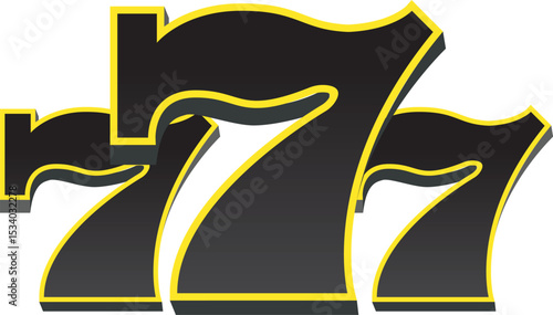 Bright and colorful number 7 graphic in slot machine style, perfect for online casinos, mobile games, or gambling themes. Inspired by classic Vegas slot machines with vibrant colors and bold outlines.