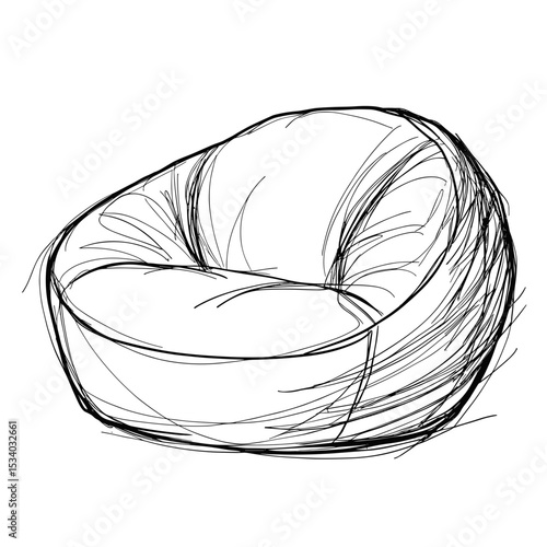 Sketch of a cozy bean bag chair in circular shape  
