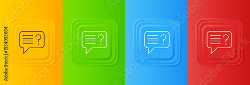 White Unknown search icon isolated on colorful background. Magnifying glass and question mark. Set icons in square buttons. Vector