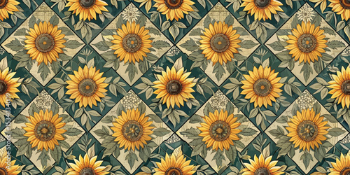 A vibrant floral pattern featuring sunflowers and green foliage.