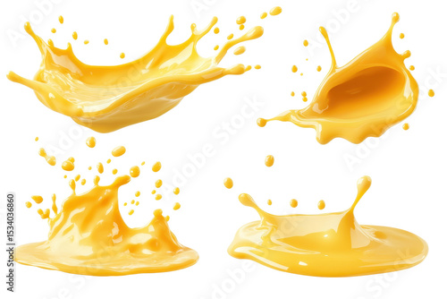 Yellow drops and splashes of cheesy goodness create an appetizing display perfectly highlighting the rich texture of melted cheese sauce