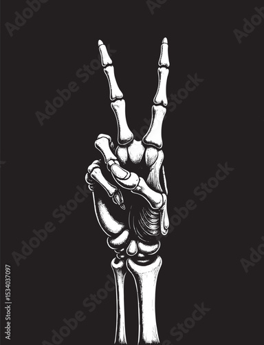 skeleton hand peace sign illustration , hand sign sekeleton