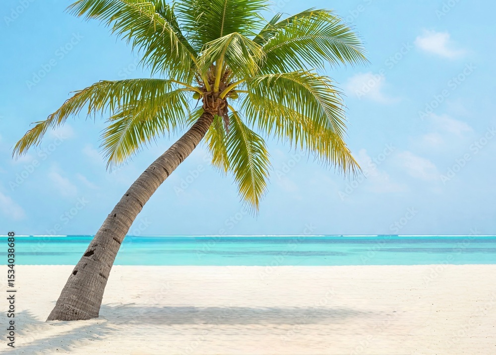Fototapeta premium Relaxing Beach Scene with Clear Turquoise Water,Seaside Escape with White Sand and Blue Ocean