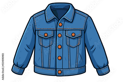 Cartoon denim jacket vector illustration isolated on white background. Blue jean jacket concept for fashion, clothing, apparel design. Classic retro casual outerwear style graphic element.