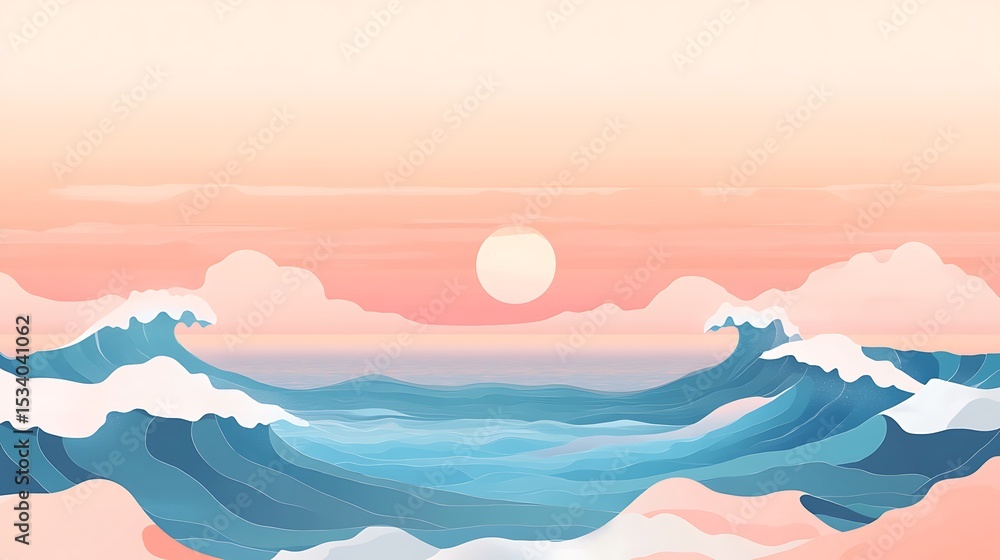Fototapeta premium Pastel colored waves crashing at sunset.