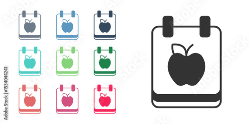 Black Diet plan icon isolated on isolated on white background. Concept of fitness marathon, proper nutrition, healthy food, beautiful body, vegetables, slimming. Set icons colorful. Vector