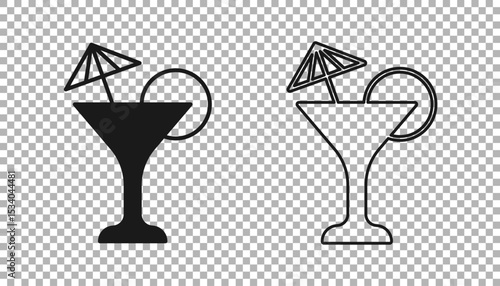 Black Martini glass icon isolated on transparent background. Cocktail icon. Wine glass icon. Vector