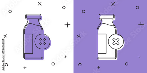 Set Lactose intolerance icon isolated on white and purple background. Not allow milk. Allergy concept, lactose intolerance allergy warning sign. Vector