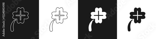 Set Casino slot machine with clover symbol icon isolated on black and white background. Gambling games. Vector