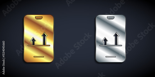 Gold and silver Online sports betting icon isolated on black background. Sport bet bookmaker. Betting online make money. Long shadow style. Vector