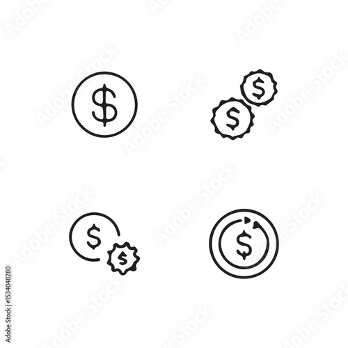 Financial Icons Money, Gears, and Currency Symbols for Business and Finance Projects