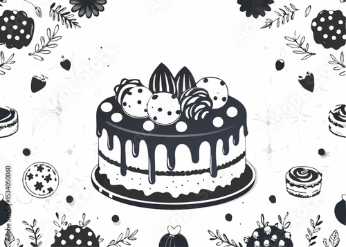 chocolate cake with a hand pouring milk on the cake, isolated on a white background