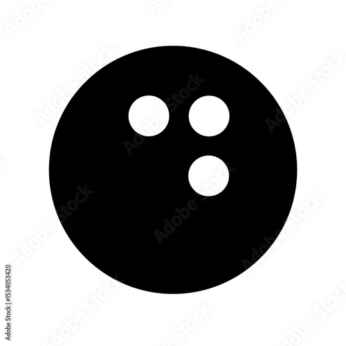 Solid Bowling Ball Icon: Bold solid black icon of a bowling ball, suitable for sports, games, and recreational designs.