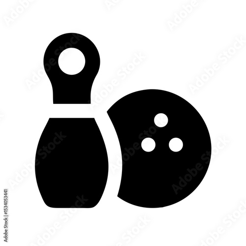 Solid Bowling Pin and Ball Icon: Solid black icon of a bowling pin and ball, perfect for sports centers, games, and event graphics.