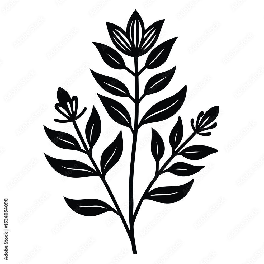 Fototapeta premium Elegant Floral Illustration Stylized Black and White Botanical Art Print