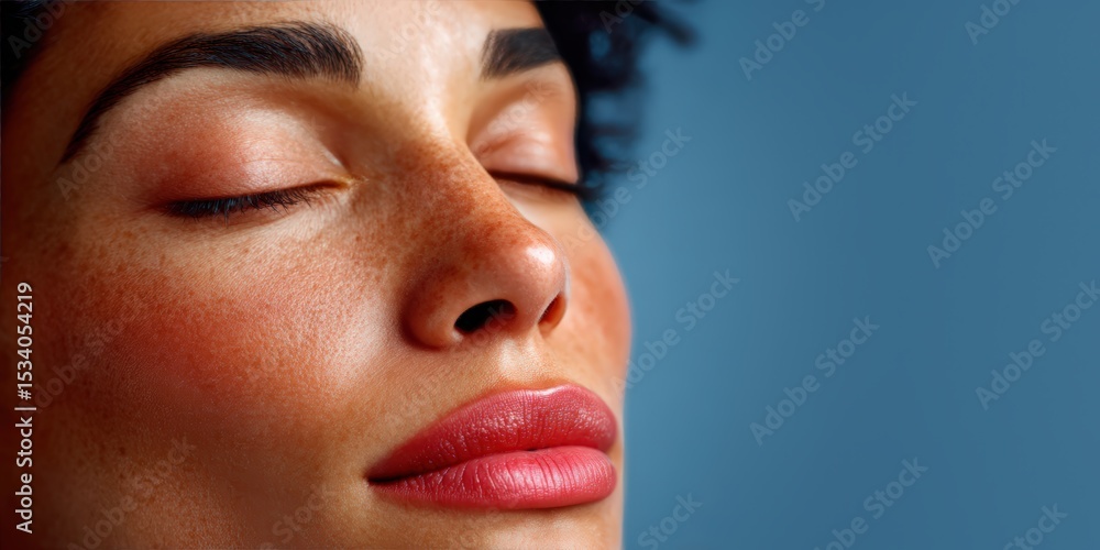 Close-up Portrait of a Woman with Pink Lipstick and Eyelash Extensions Close-up Portrait of a Woman with Pink Lipstick and Eyelash Extensions