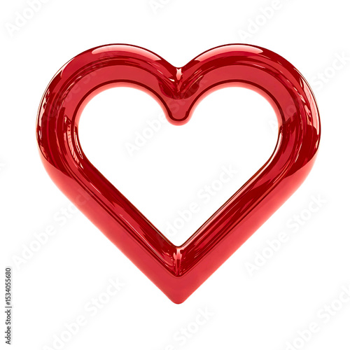 3d red glossy heart outline with hollow center, red heart on white background