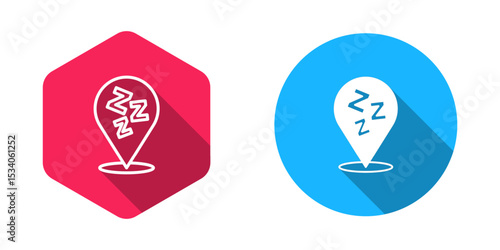 Filled and outline Sleepy icon isolated with long shadow background. Sleepy zzz talk bubble. Vector