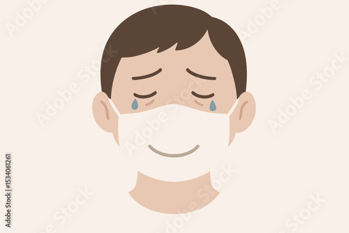 Boy wearing mask with tears in eyes symbolizing emotional suppression and mental health