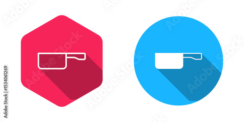 Filled and outline Frying pan icon isolated with long shadow background. Fry or roast food symbol. Vector