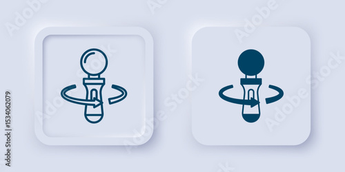 Filled and outline VR controller game icon isolated on grey background. Virtual reality experience, sensation of presence, position-tracking technology device. Square button. Vector