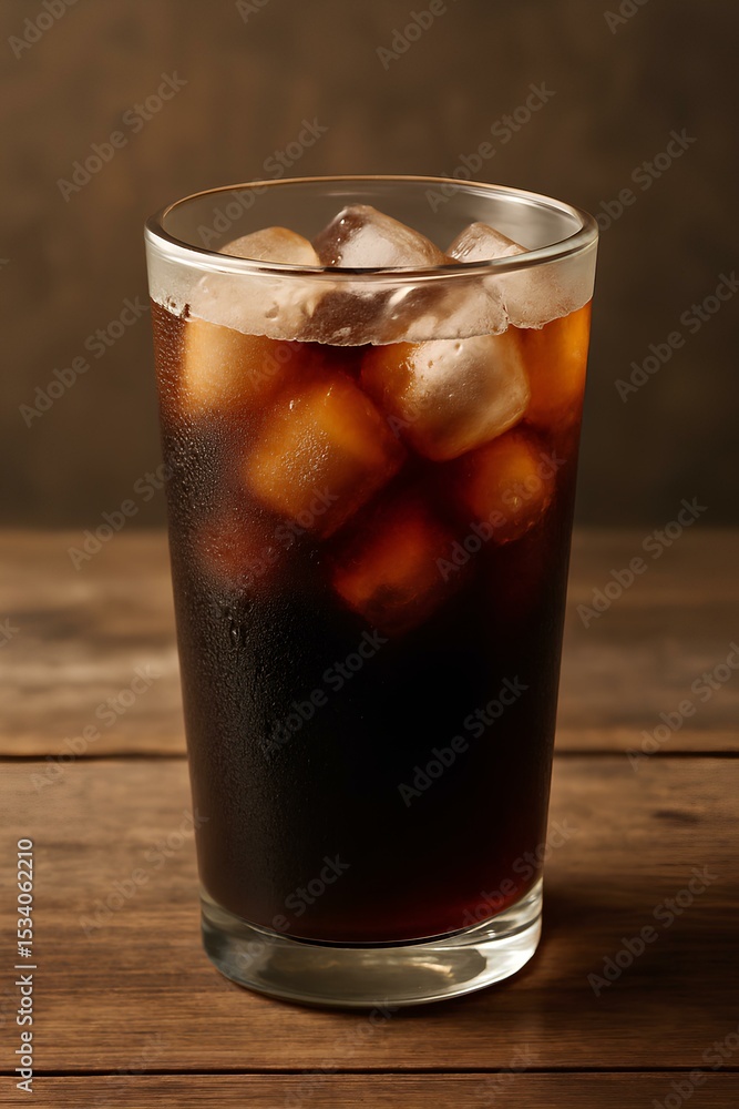 A glass of cold brew coffee with ice and a subtle condensation on the glass A glass of cold brew coffee with ice and a subtle condensation on the glass