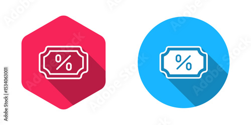 Filled and outline Discount percent tag icon isolated with long shadow background. Shopping tag sign. Special offer sign. Discount coupons symbol. Vector