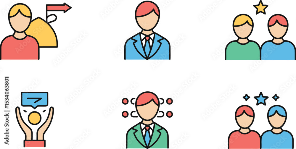 Naklejka premium Illustration of business and achievement icons showing leadership and success on a white background