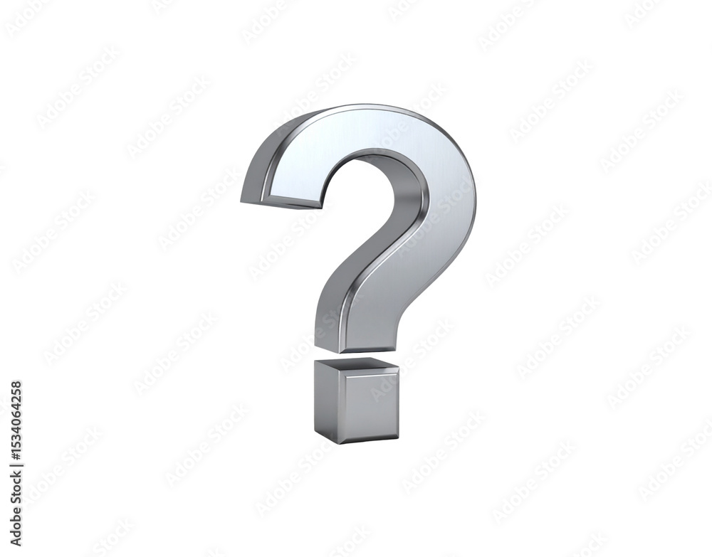 Metallic Question Mark Reflective Silver Symbol with Cubic Base Rendered in Three Dimensions Metallic Question Mark Reflective Silver Symbol with Cubic Base Rendered in Three Dimensions