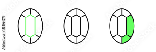 Set line Gem stone icon isolated on white background. Jewelry symbol. Diamond. Vector