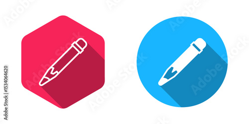 Filled and outline Pencil with eraser icon isolated with long shadow background. Drawing and educational tools. School office symbol. Vector