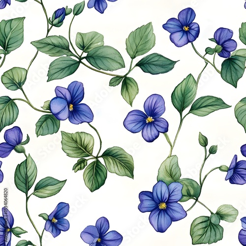 Delicate floral pattern with repeating blue flowers and leaves.