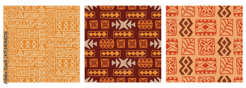Polynesian Hawaiian Tapa Seamless Patterns Set