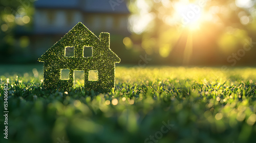 The image portrays a conceptual representation of a green home and environmentally friendly