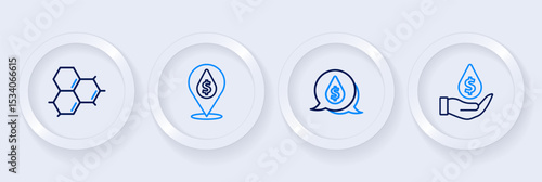 Set line Oil drop with dollar symbol, and Molecule oil icon. Vector