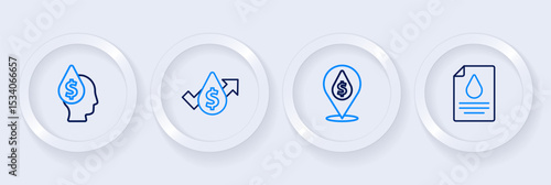 Set line Contract money and pen, Oil drop with dollar symbol, price increase and icon. Vector