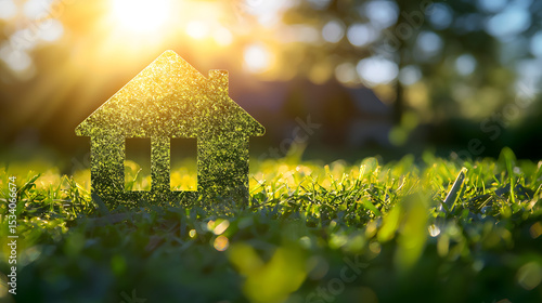 The image portrays a conceptual representation of a green home and environmentally friendly
