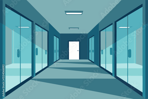 Modern Office Corridor Design Glass Walls, Minimalist Style