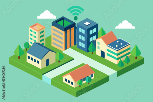 Smart City Isometric Illustration of a Sustainable Urban Landscape