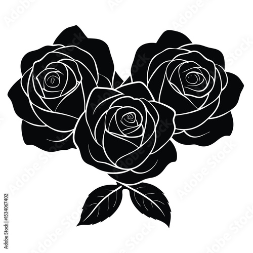 Elegant Black Rose Trio A Classic Floral Illustration