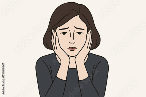 Worried woman resting her face in hands expressing concern and mental health struggle