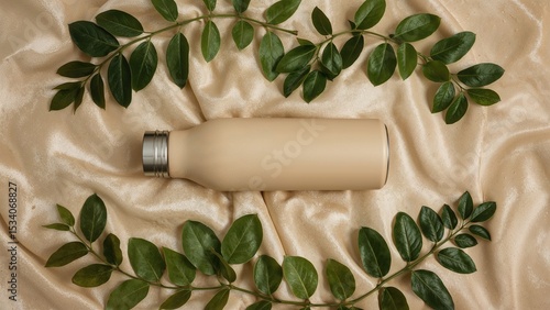 Elegant Beige Water Bottle Mockup Sustainable Design & Branding Presentation