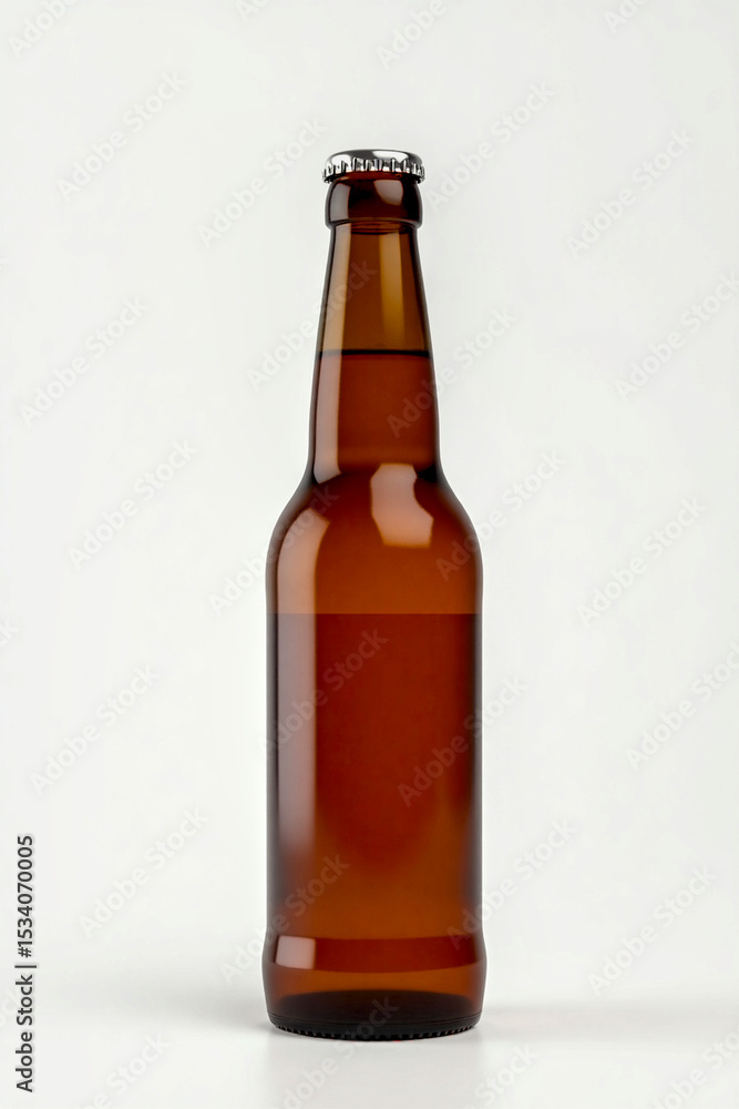 Photorealistic 3D mockup of amber glass bottle, perfect for beer or spirit packaging design Photorealistic 3D mockup of amber glass bottle, perfect for beer or spirit packaging design