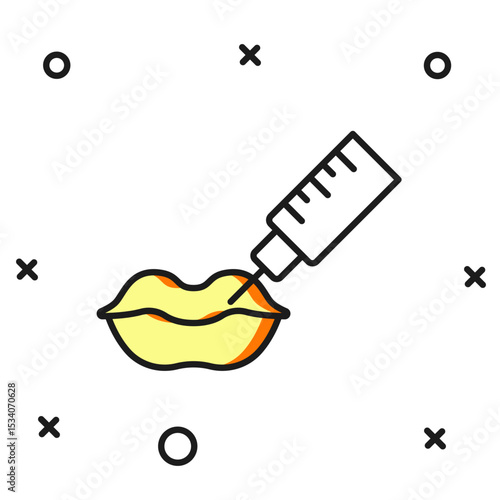Filled outline Lip augmentation icon isolated on white background. Hyaluronic acid lips injection. Contour plastic. Flat filled outline style with shadow. Vector