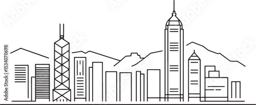 Hong Kong Skyline Line Art
