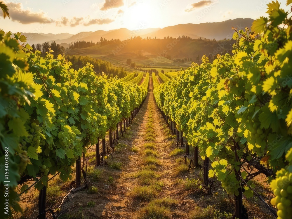 Naklejka premium Summer Vineyard Landscape, Sunny Day