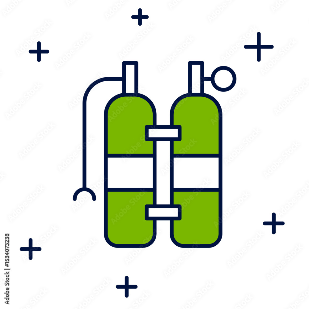 Obraz premium Filled outline Aqualung icon isolated on white background. Oxygen tank for diver. Diving equipment. Extreme sport. Sport equipment. Vector
