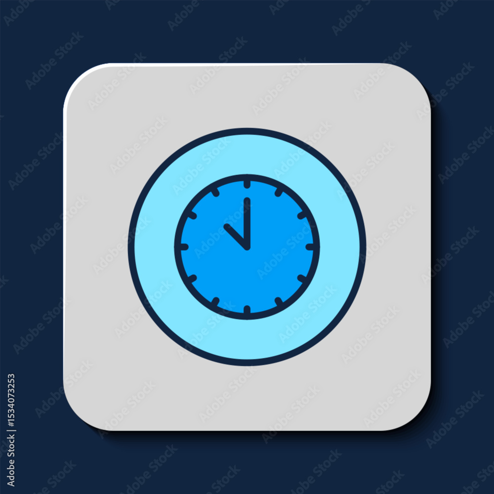 Filled outline Clock icon isolated on blue background. Time symbol. Vector Filled outline Clock icon isolated on blue background. Time symbol. Vector