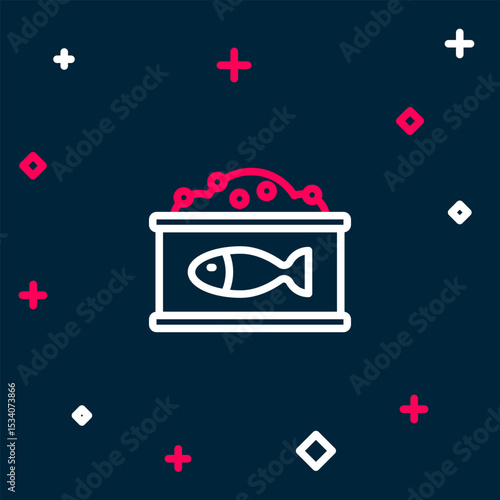 Line Tin can with caviar icon isolated on blue background. Colorful outline concept. Vector