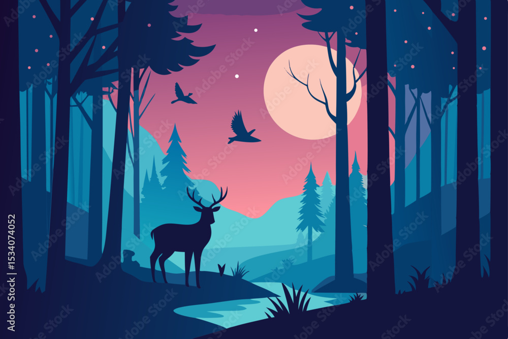 Fototapeta premium vector illustration of a night landscape